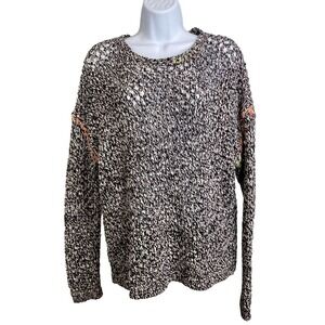 Lisa Todd Twister Sweater Sz L Gray Open Knit Crochet Boho Artsy Slouchy